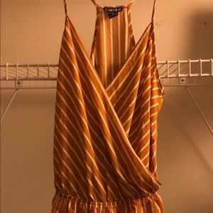 Mustard Yellow Stripe Spaghetti Strap Romper